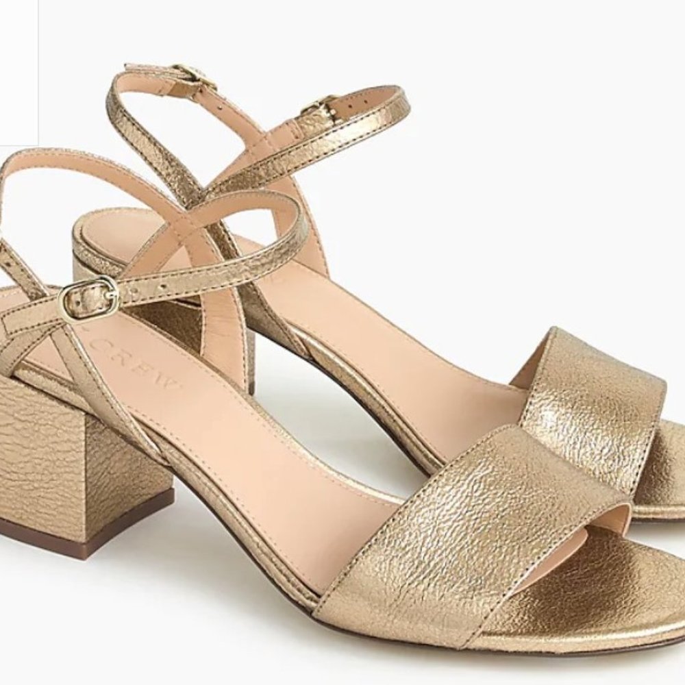 J. Crew Strappy block-heel sandals in metallic gold leather